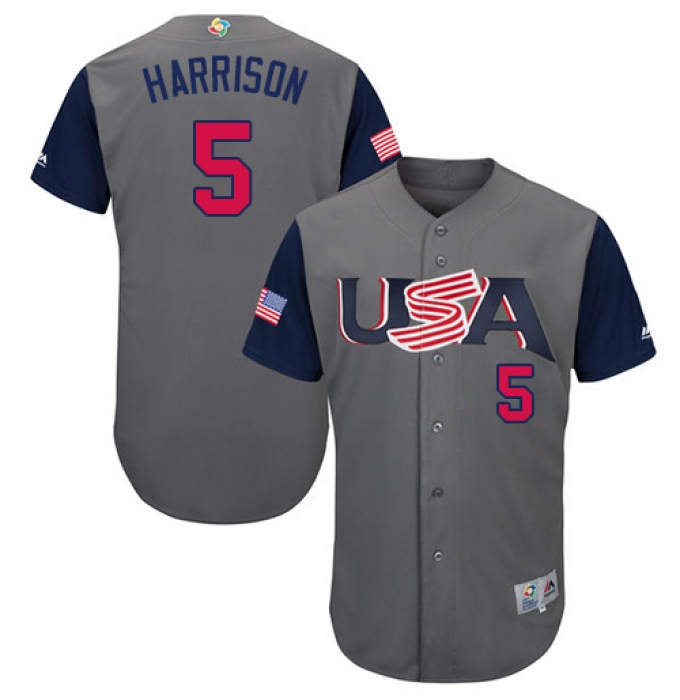 Men's USA Baseball Majestic #5 Josh Harrison Gray 2017 World Baseball Classic Authentic Team Jersey