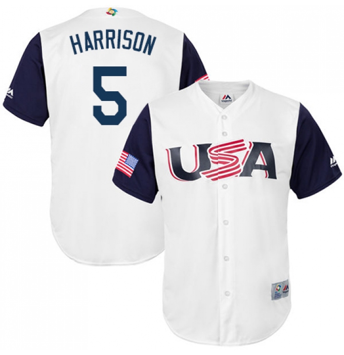 Men's USA Baseball Majestic #5 Josh Harrison White 2017 World Baseball Classic Replica Team Jersey