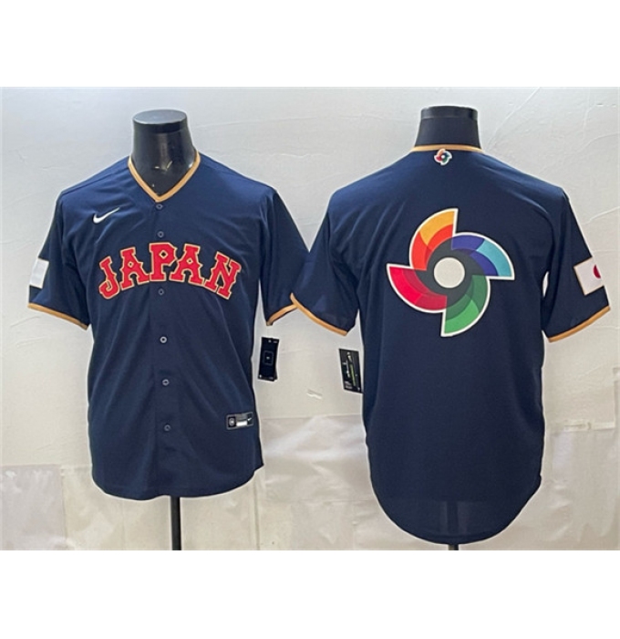 Men's Japan Baseball Team Big Logo Navy 2026 World Baseball Classic Road Stadium Stitched Jersey