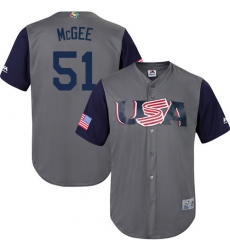 Men's USA Baseball Majestic #51 Jake McGee Gray 2017 World Baseball Classic Replica Team Jersey