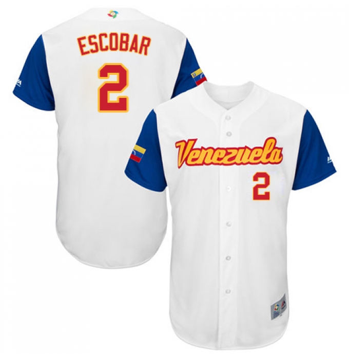Men's Venezuela Baseball Majestic #2 Alcides Escobar White 2017 World Baseball Classic Authentic Team Jersey