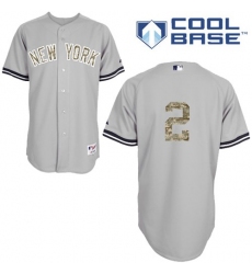 Men's Majestic New York Yankees #2 Derek Jeter Authentic Grey USMC Cool Base MLB Jersey