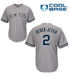Youth Majestic New York Yankees #2 Derek Jeter Replica Grey Road MLB Jersey