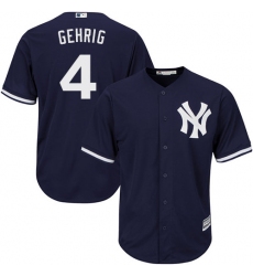 Youth Majestic New York Yankees #4 Lou Gehrig Replica Navy Blue Alternate MLB Jersey