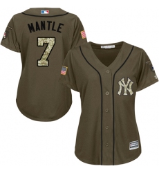 Women's Majestic New York Yankees #7 Mickey Mantle Authentic Green Salute to Service MLB Jersey