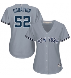 Women's Majestic New York Yankees #52 C.C. Sabathia Replica Grey Road MLB Jersey