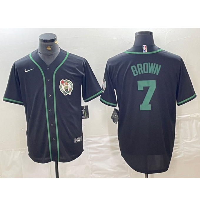 Men's Boston Celtics #7 Jaylen Brown Black With Cool Base Stitched Baseball Jersey