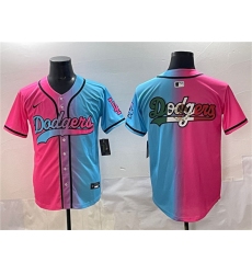 Men's Los Angeles Dodgers Team Big Logo Pink Blue Limited Stitched Baseball Jersey