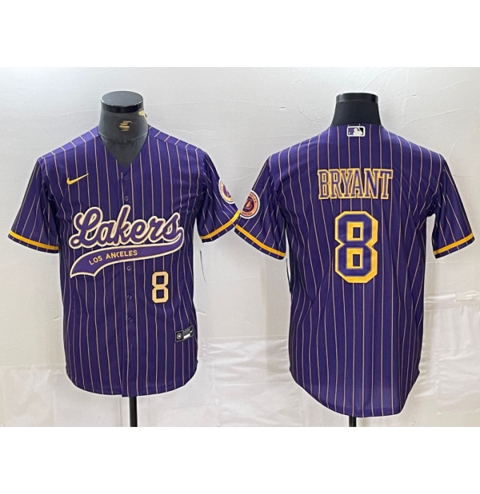 Men's Los Angeles Lakers #8 Kobe Bryant Purple Pinstripe Cool Base Stitched Baseball Jerseys