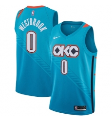 Men's Nike Oklahoma City Thunder #0 Russell Westbrook Swingman Turquoise NBA Jersey - City Edition