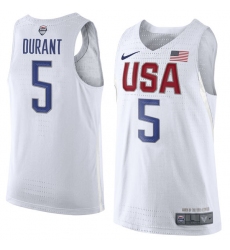 Men's Nike Team USA #5 Kevin Durant Authentic White 2016 Olympic Basketball Jersey