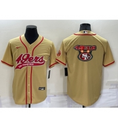 Men's San Francisco 49ers Gold Team Big Logo With Patch Cool Base Stitched Baseball Jersey