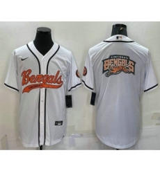 Men's Cincinnati Bengals White Team Big Logo With Patch Cool Base Stitched Baseball Jersey