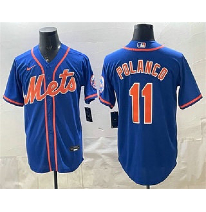 Men's New York Mets #11 Jorge Polanco Blue Cool Base Stitched Jersey