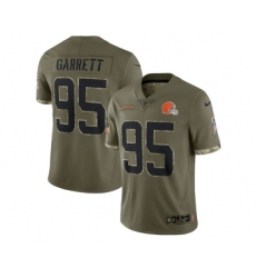 Men's Cleveland Browns #95 Myles Garrett 2022 Olive Salute To Service Limited Stitched Jersey