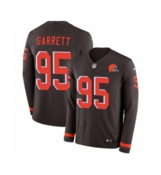 Men's Nike Cleveland Browns #95 Myles Garrett Limited Brown Therma Long Sleeve NFL Jersey