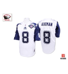 Men's Mitchell and Ness Dallas Cowboys #8 Troy Aikman Authentic White 75TH Patch Throwback NFL Jersey