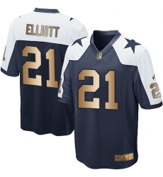 Youth Nike Dallas Cowboys #21 Ezekiel Elliott Elite Navy/Gold Throwback Alternate NFL Jersey