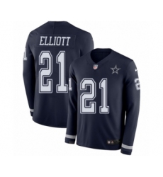 Youth Nike Dallas Cowboys #21 Ezekiel Elliott Limited Navy Blue Therma Long Sleeve NFL Jersey