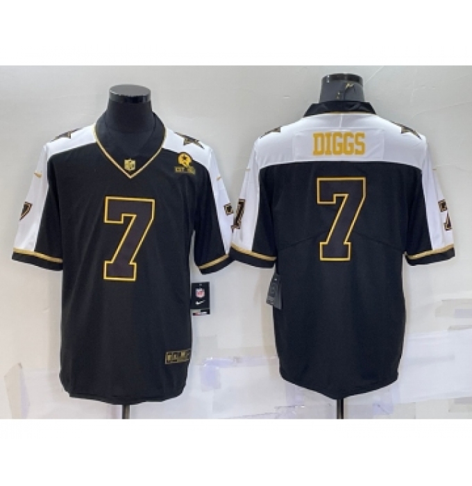 Men's Dallas Cowboys #7 Trevon Diggs Black Gold Thanksgiving With Patch Stitched Jersey
