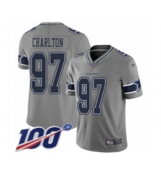 Men's Dallas Cowboys #97 Taco Charlton Limited Gray Inverted Legend 100th Season Football Jersey