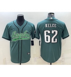 Men's Philadelphia Eagles #62 Jason Kelce Green With Patch Cool Base Stitched Baseball Jersey