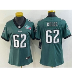 Women's Philadelphia Eagles #62 Jason Kelce Limited Green Super Bowl LVII Vapor Jersey