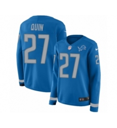 Women's Nike Detroit Lions #27 Glover Quin Limited Blue Therma Long Sleeve NFL Jersey