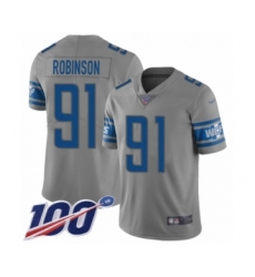 Men's Detroit Lions #91 A'Shawn Robinson Limited Gray Inverted Legend 100th Season Football Jersey