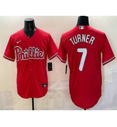 Men's Philadelphia Phillies #7 Trea Turner Red Cool Base Stitched Jersey