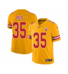 Youth Kansas City Chiefs #35 Christian Okoye Limited Gold Inverted Legend Football Jersey