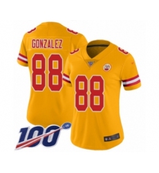 Women's Kansas City Chiefs #88 Tony Gonzalez Limited Gold Inverted Legend 100th Season Football Jersey